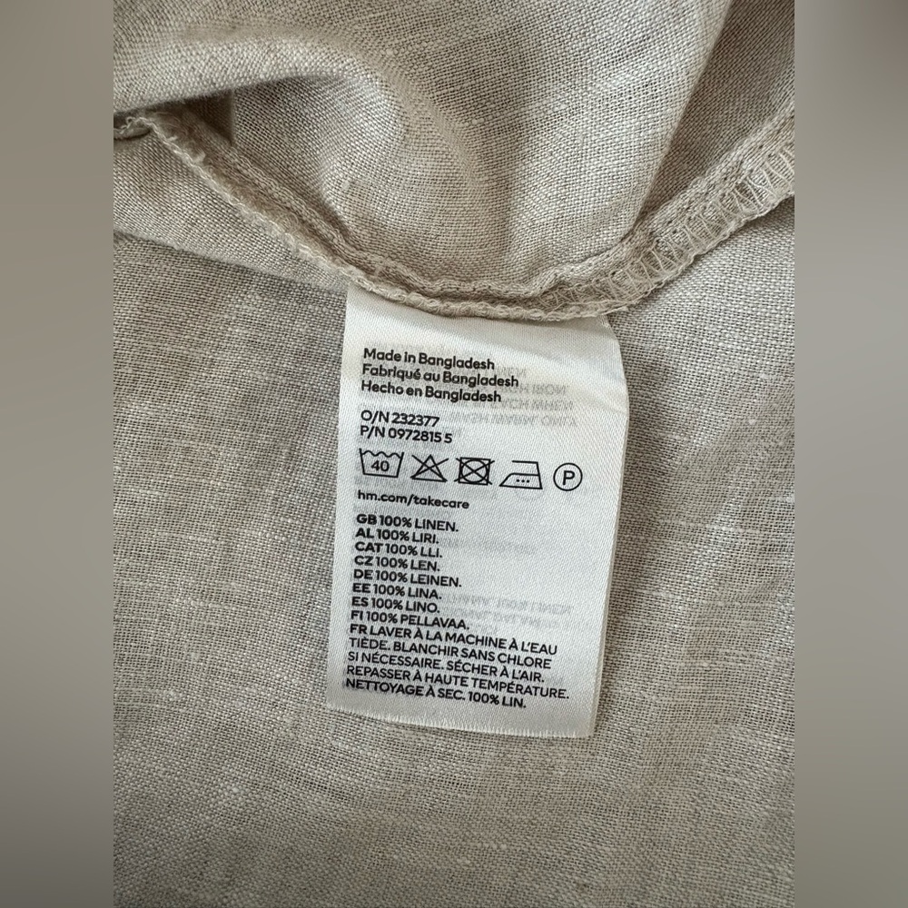 💯% Linen Oversized Short Sleeves Light Beige Taupe Bone Colour Cropped Shirt XXL - Picture 8 of 11